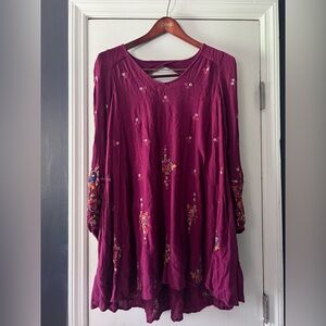 Free People Plum Embroidered Tunic